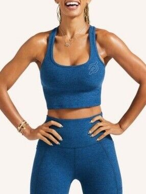 Peloton x Beyond Yoga Blue Spacedye Cut Out Racerback Sports Bra